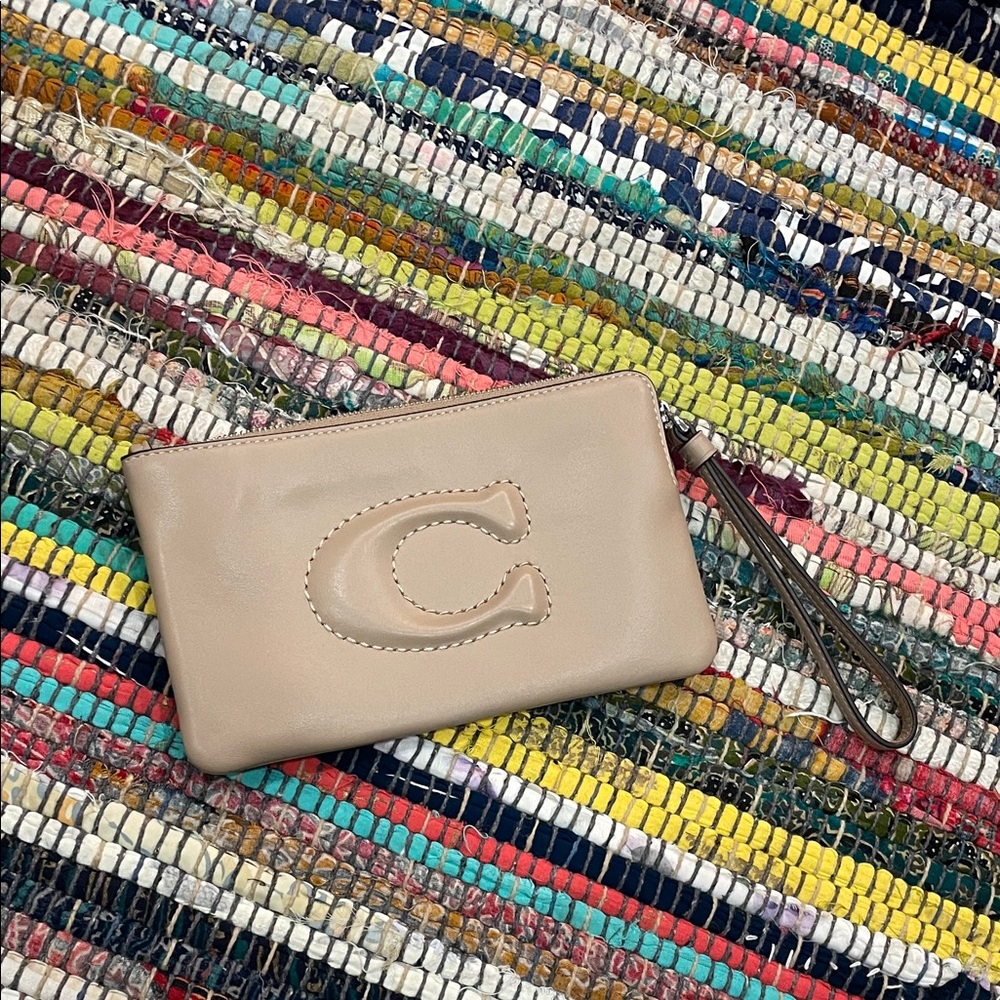 Coach Beige Wristlet with Embossed Logo